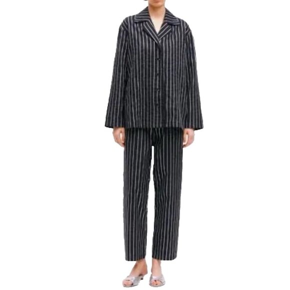 Sleeper Black Silver Stripe Womens Medium M Luxury Cotton Pajama Set $420 - Picture 6 of 16